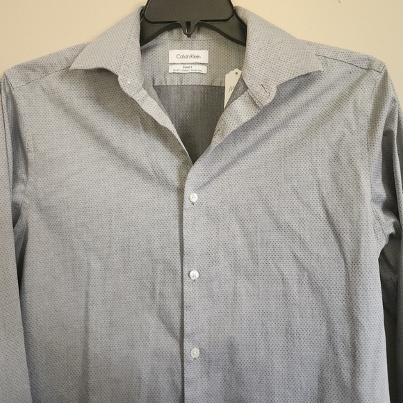 M24 Calvin Klein gray stretch micro-pattern slim wrinkle free long sleeve shirt - Picture 5 of 9